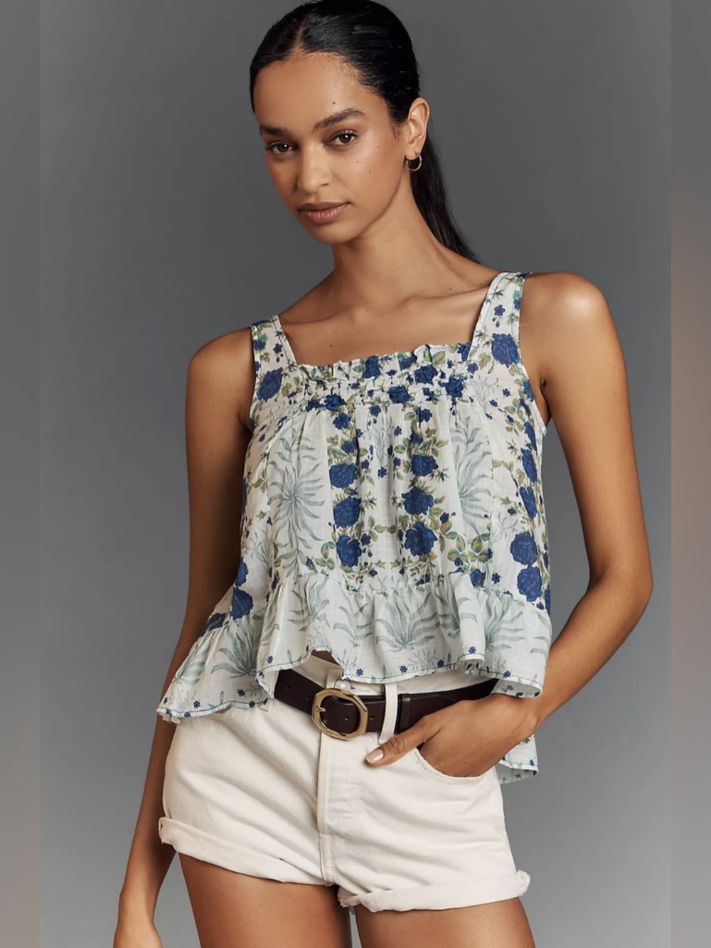 Maeve Floral Print Swing Tank Top Medium Lightweight Flowy Boho Chic Feminine
